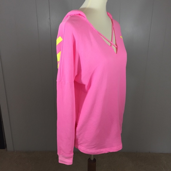 PINK strappy front hoodie tunic, xsmall - Picture 5 of 8